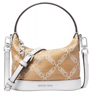 Michael Kors Wythe Small Top Handle Crossbody Mini Handbag Tan White AS IS